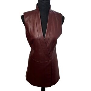 NWT BCBGMAXAZRIA Women Wrap Vest Faux‎ Leather XS Bordeaux Caryn Longline Vest